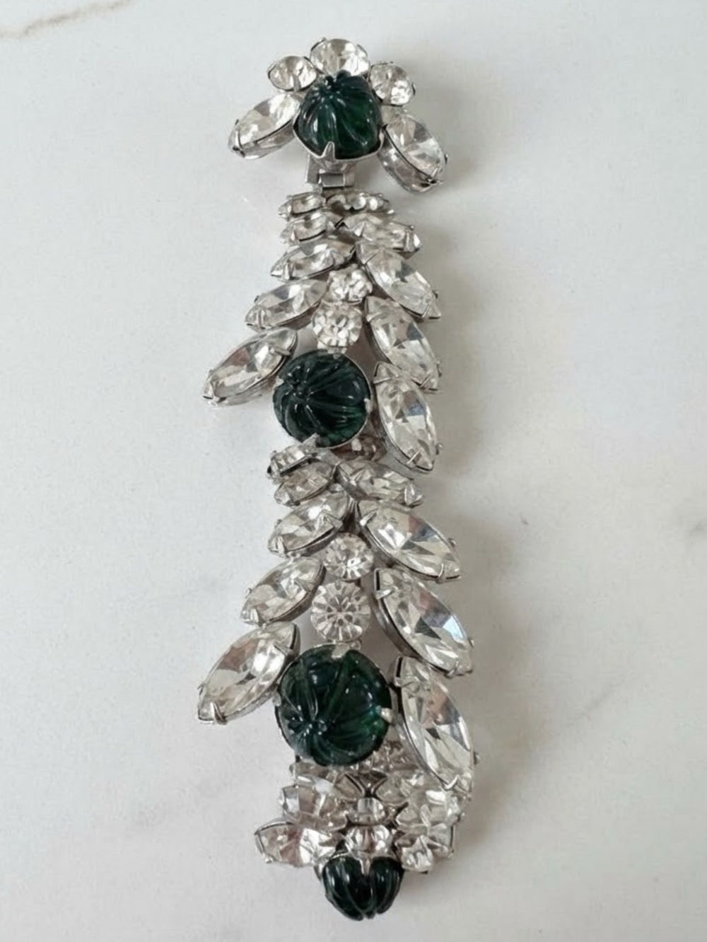 Hattie Carnegie Vintage Silver-Tone Bracelet with Emerald Green Rose Accents